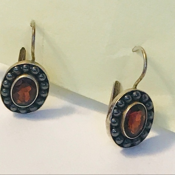 Sterling silver & red stone earrings - Picture 1 of 8